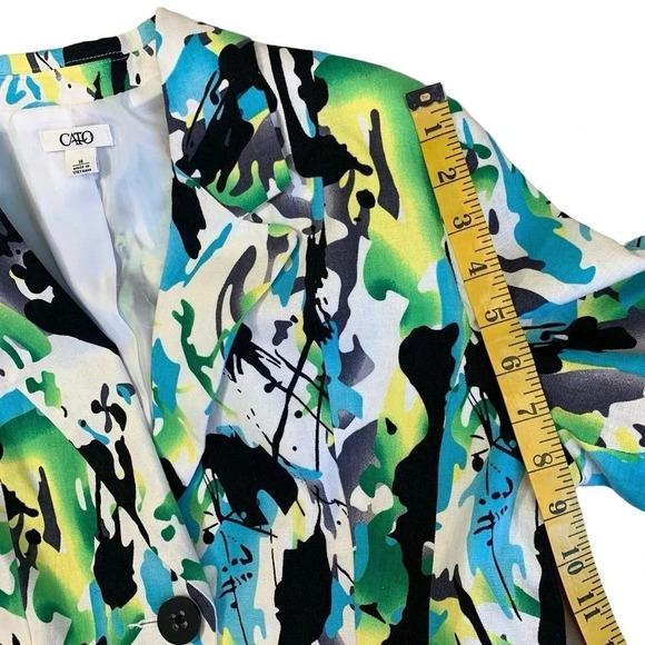 Cato Linen Blend 3/4 Sleeve Buttoned Blazer Fitted Jacket Size 14P Watercolor - Picture 14 of 16